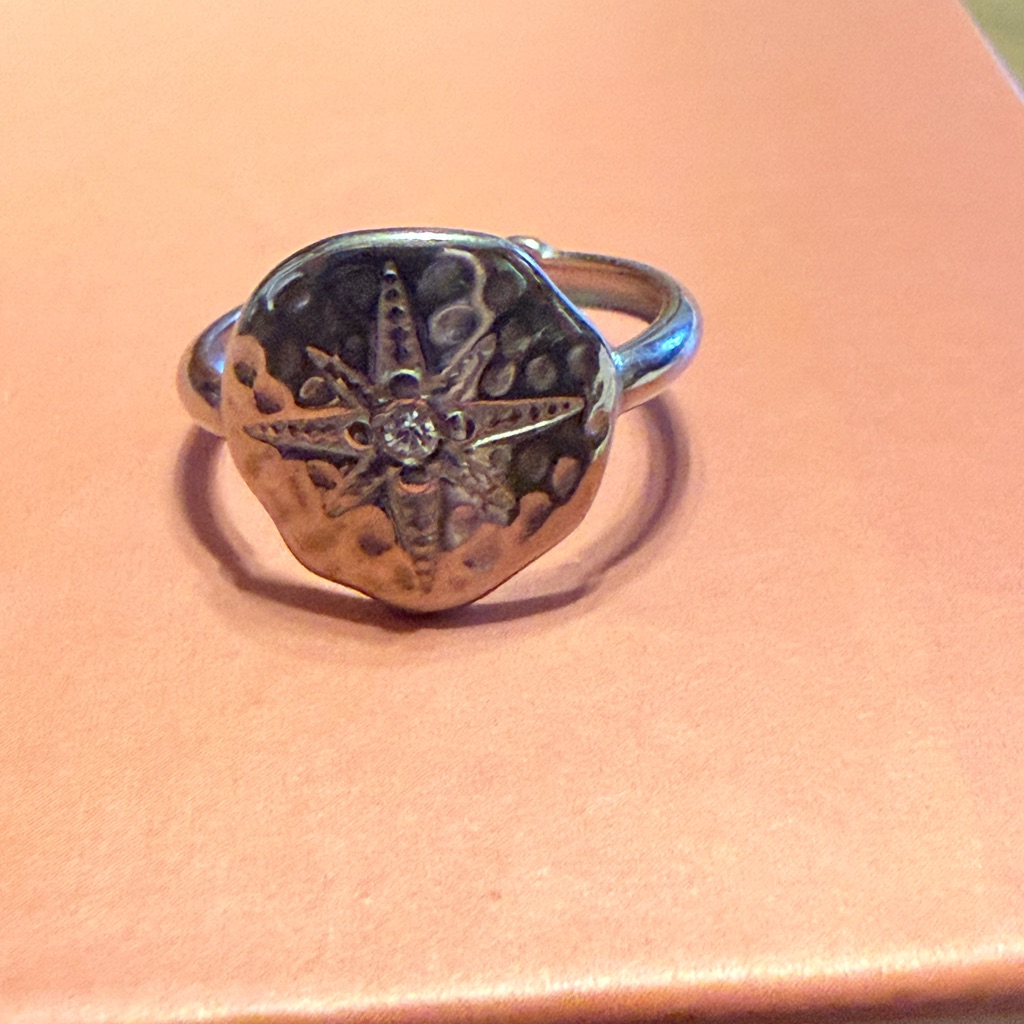 Kc Chic Crystal Burst Adjustable A Ring - Stainless Steel